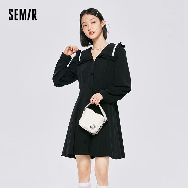 Semir Dress Women Large Lapel Waist Dress Temperament 2023 Autumn New Elegant Women'S Black Dress