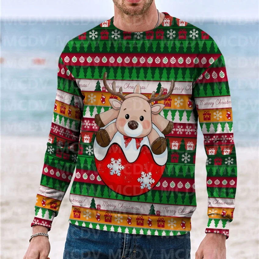 Christmas Sweater Christmas Elk 3D Printed Casual Knit Sweatshirt Men's For Women's Pullover Christmas Gift