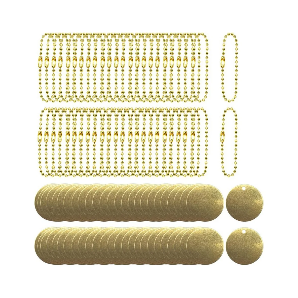 50Pcs 1Inch Brass Valve Tags Stamping Blank with Hole 2.4mm Ball Chains for Pipe Valves,Equipment,Tool Keys Labeling