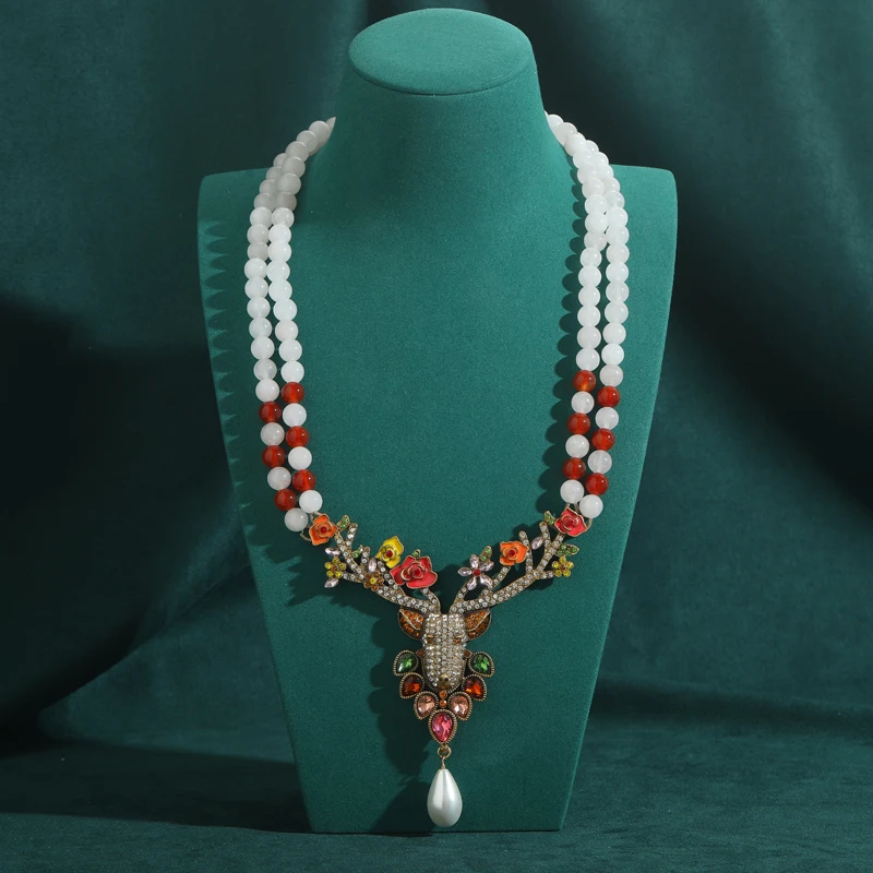 خمر حجر الراين كريستال إِلْكَة عيد الميلاد قلادة قلادة مطرز سلسلة مبالغ فيها بيان زهرة مجوهرات فاخرة مصمم 2025