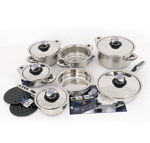 

Silver 16 Piece Home Cooking Stainless Steel Cooking Pots Sets Induction Premium Cookware Set With Lid