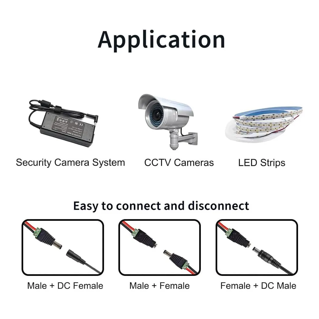 Male +Female 12 V 2.1x5.5mm DC Power Jack Plug Adapter Barrel Connector for CCTV Security Camera LED Strip,Security Systems&More