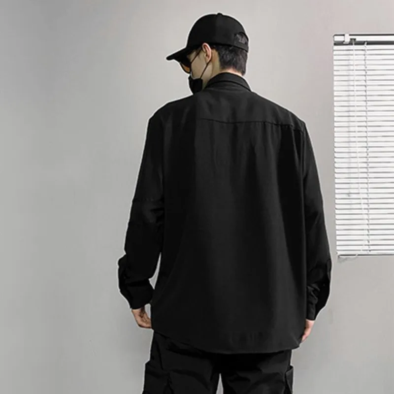 WVGA Spring Autumn New Men High Street Hip-Hop Long Sleeve Shirt Niche Chic Casual Patchwork Zipper Pocket Trendy Top Ins W17280