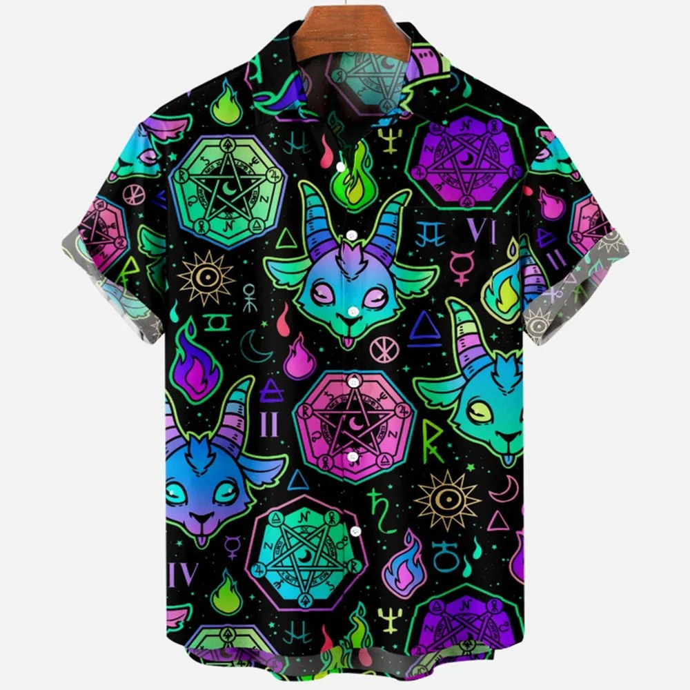 2023 Devil Horror 3d Print Hawaiian Shirt Men Clothes Breathable Loose Men's Shirts Male Short Clothes Sleeve Summer Male Shirt