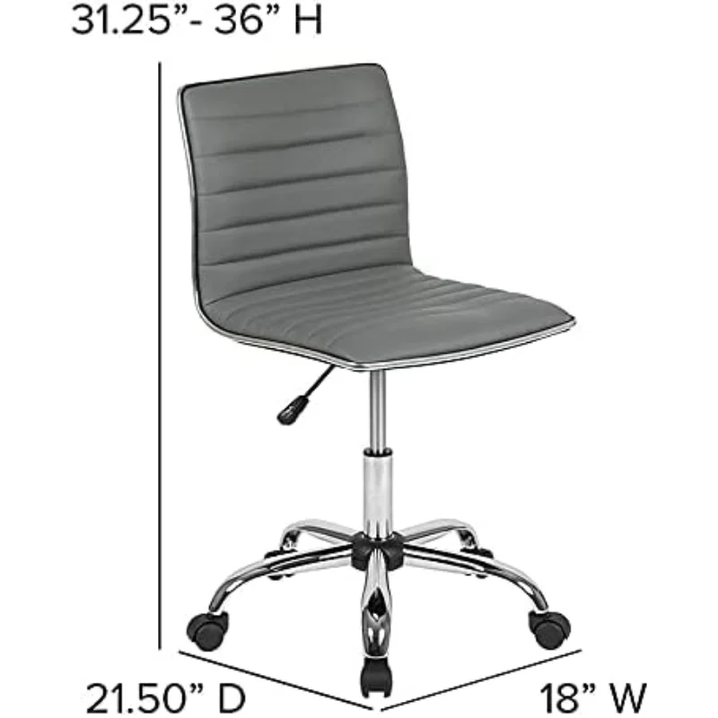 Alan Low Back Designer Armless Light Gray Ribbed Swivel Task Office Chair