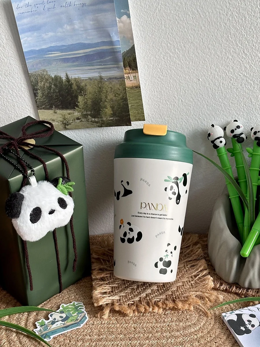 Taza de Café Aislada con Tapa Interior de Panda Adorable, de Alto Valor Estético, Regalo de Cumpleaños, Recuerdo, Souvenir, Portátil, Retiene el Calor