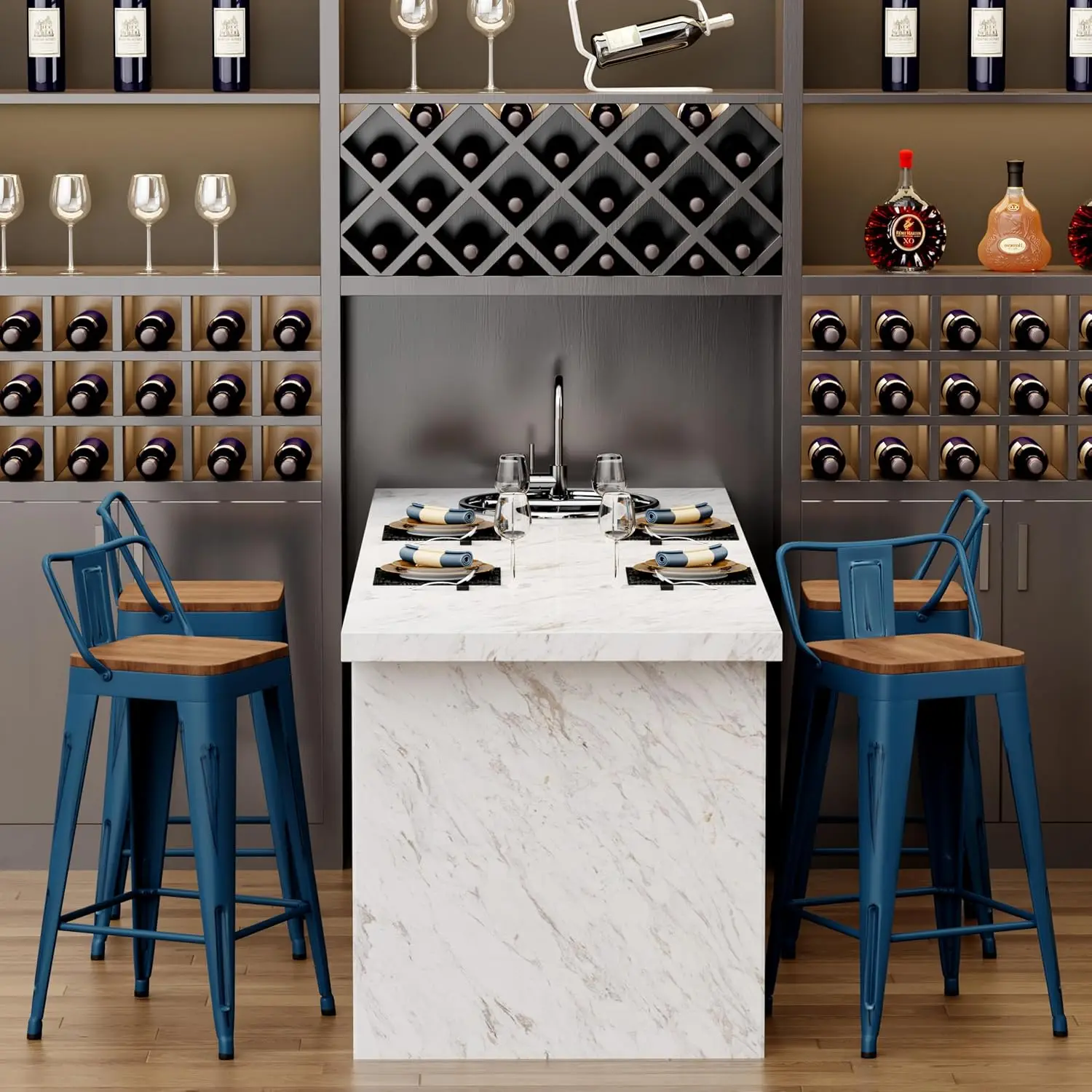24" Metal Bar Stools Set of 4 Counter Height Barstools, Industrial Counter Stool Kitchen Bar Chairs with Modern Wooden Seat, Dis view 5