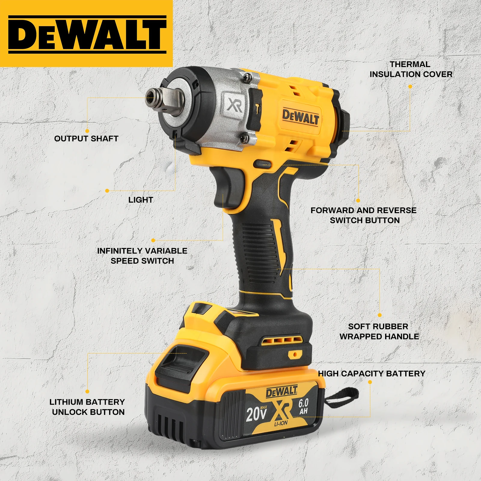 

Dewalt-DCF922 Antichoc Électrique Sans Fil et Sans Balais, Batterie au Lithium de 20V, 1/2 Pouces, 2500 tr/min, Couple de 205nm,