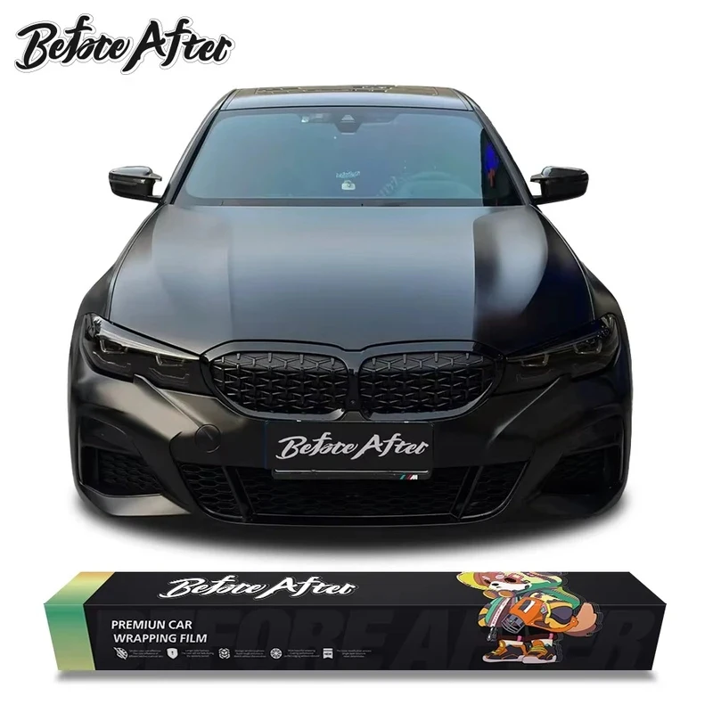 

BeforeAfter 5*59FT PVC Satin Metallic PET Matte Metallic Black Car Body Decoration Sticker Car Wrapping Vinyl Film