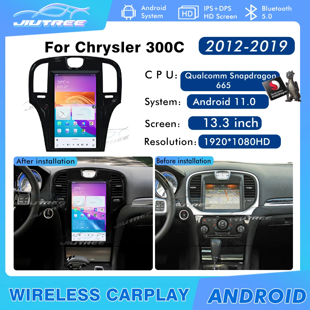 

13.6" Vertical Android 11 Car Radio Stereo For Chrysler 300C 300 300S 2011-2023 Multimedia GPS Navigation Video Player Screen