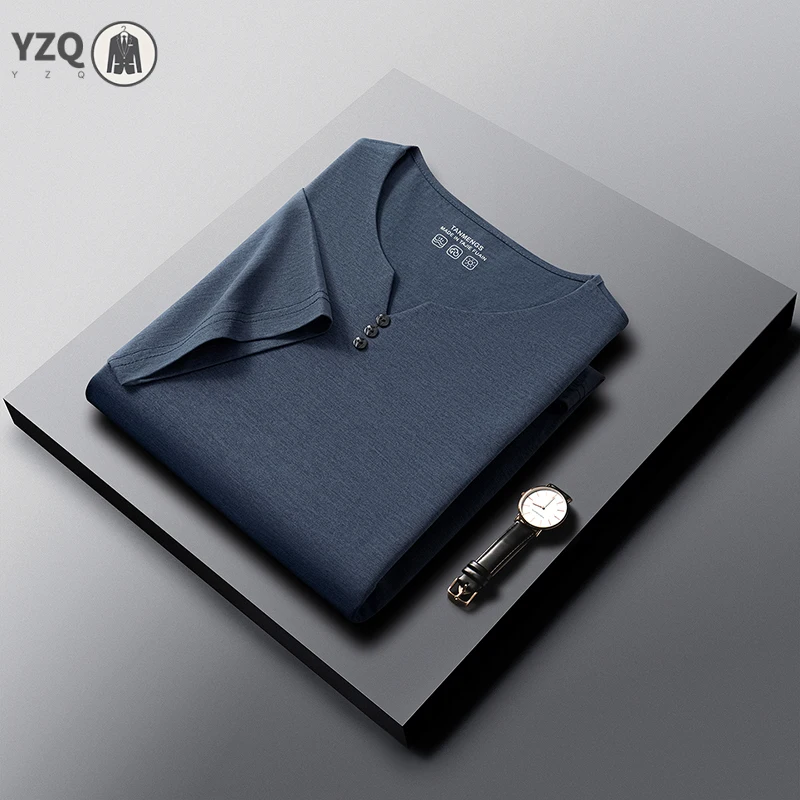 Mens Casual V Neck T Shirt With Henley Placket Breathable Material For Work Leisure Time And Daily Casual Activities