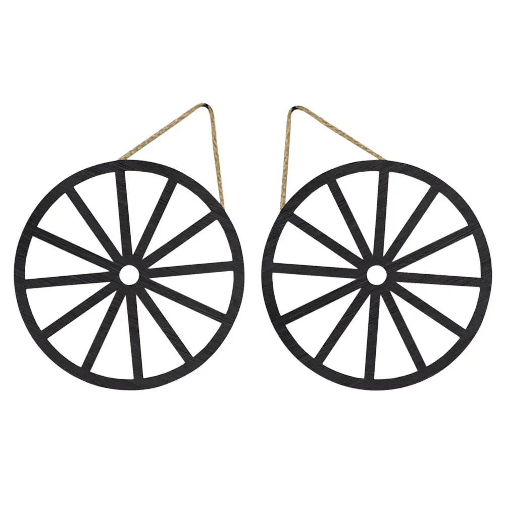 Vintage Wooden Wheel Wall Decor 2 Piece Rustic Farmhouse Western Style Hanging Ornament for Home Bar Garage