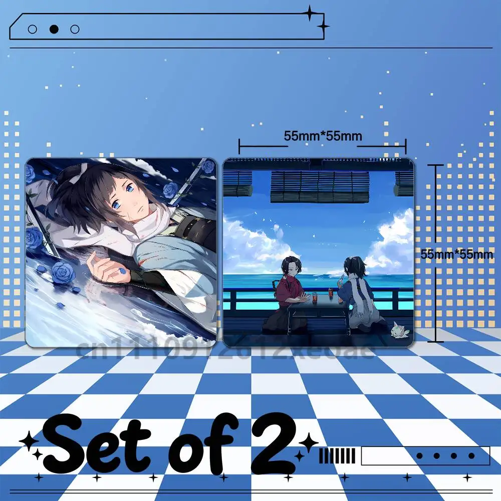 Touken Ranbu Yamatonokami Yasusada 2PCS Set PVC Fridge Magnet 55x55mm Square Magnetic Sticker for Kitchen Home Decor Gift