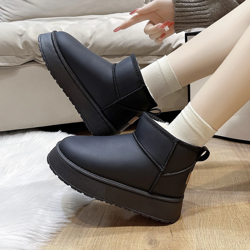 Botas de nieve cálidas de felpa corta para mujer, Botines Chelsea de plataforma plana, zapatos casuales de lujo, invierno, nuevo