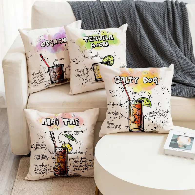 

Summer Beverages Drink Lemon Juice Printed Soft Square Pillowslip Linen Blend Cushion Cover Pillowcase Living Room Home Decor