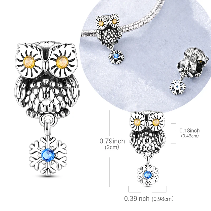Original 925 Sterling Silver Winter Series Charms Bead Arctic Snowy Owl Pendant Fit Original Bracelet For Women DIY Jewelry Gift