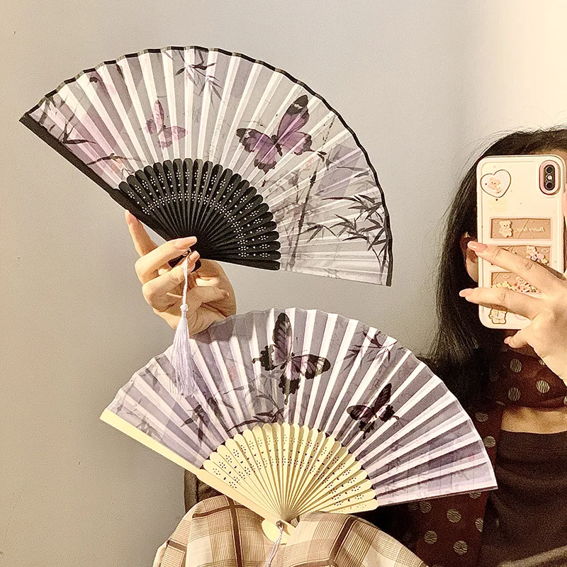 1 Piece Chinese Style Women Folding Hand Fan Bamboo Fan Portable For Summer Cooling Hanfu Dress Party Dance Performance Decor