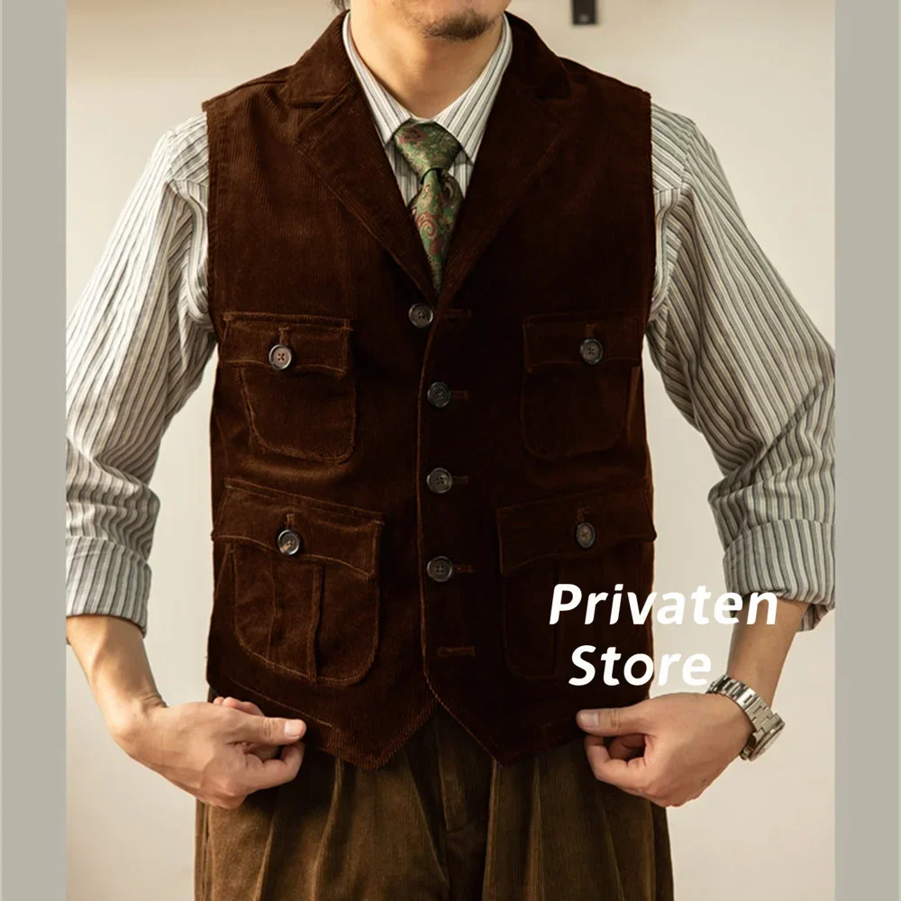 سترات للرجل الدعاوى محززة التلبيب سترة فساتين الحفلات سترة مع جيوب Steampunk رجل الرجال صدرية دعوى الذكور