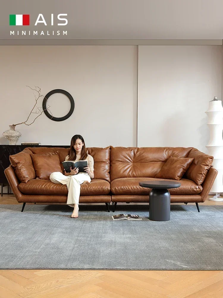 Cat Scratch Leather Sofa Living Room Caramel Retro Sofa