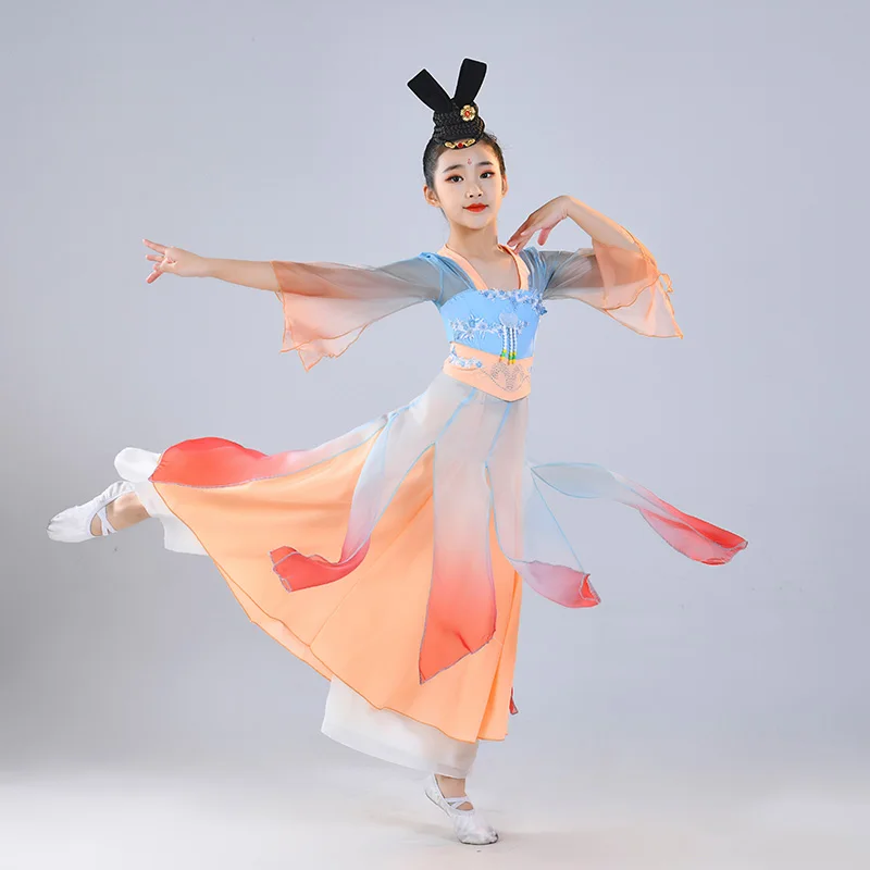 New Arrival Girl Yangko Dance Costume Kids Classic Chinese Folk Dancewear Children Fan Umbrella Dance Dress Foir Stage