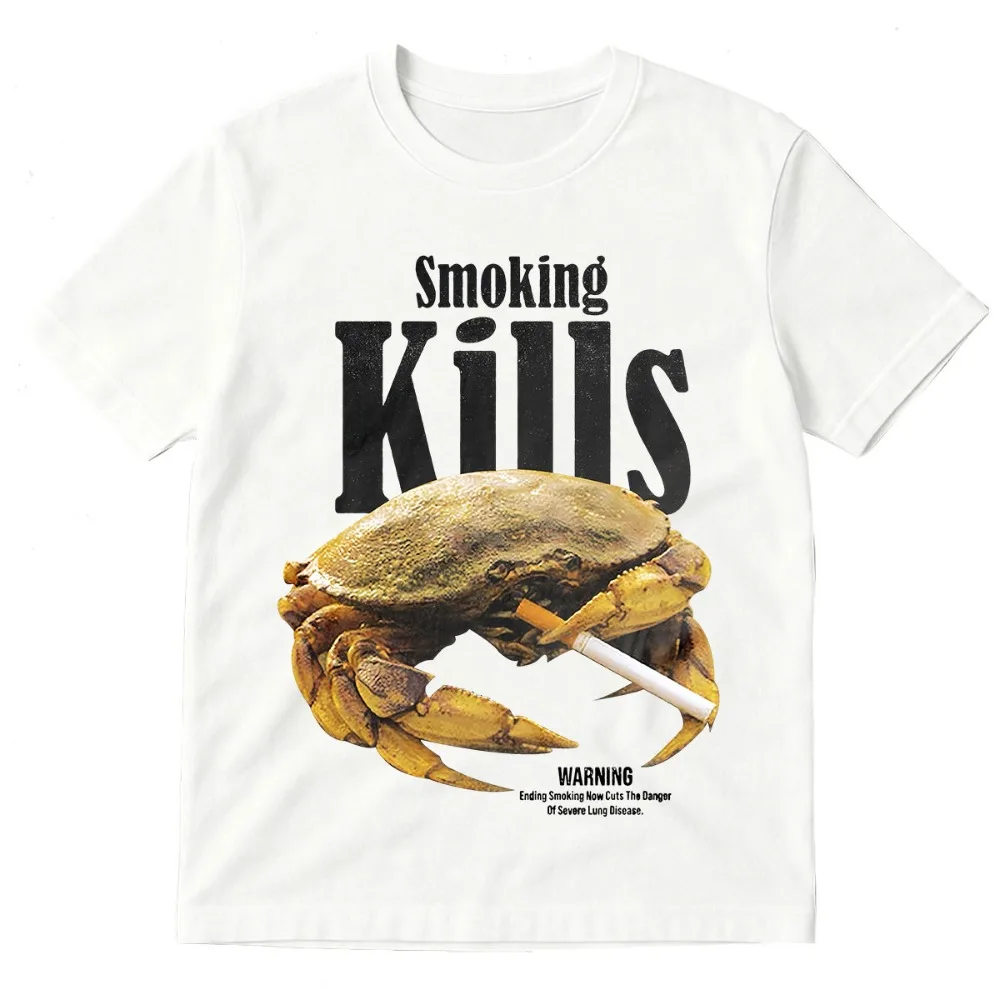 Smoking Kills Crab T-shirt Funny Anti Smoking Ad Graphic T-shirts Men's Fashion Vintage Cotton Short Sleeve Oversized T Shirts