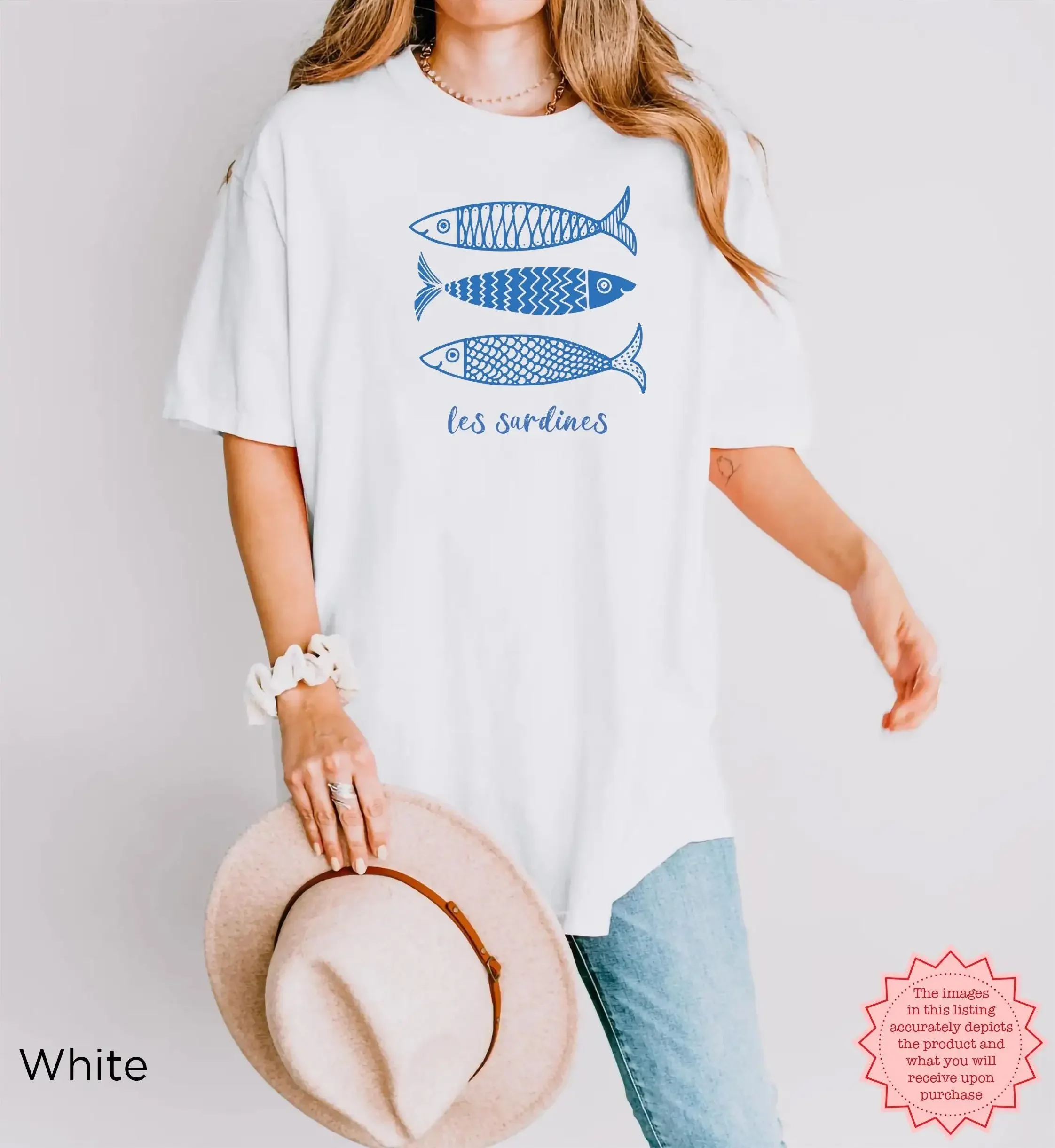 Camiseta de Sardinas, Estilo Estético de Pescador de Mariscos, Pez Bonito Inspirado en el Océano, Estilo Tomato Girl, Verano