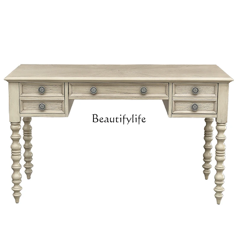 

American solid wood antique ivory white desk retro computer table French European style