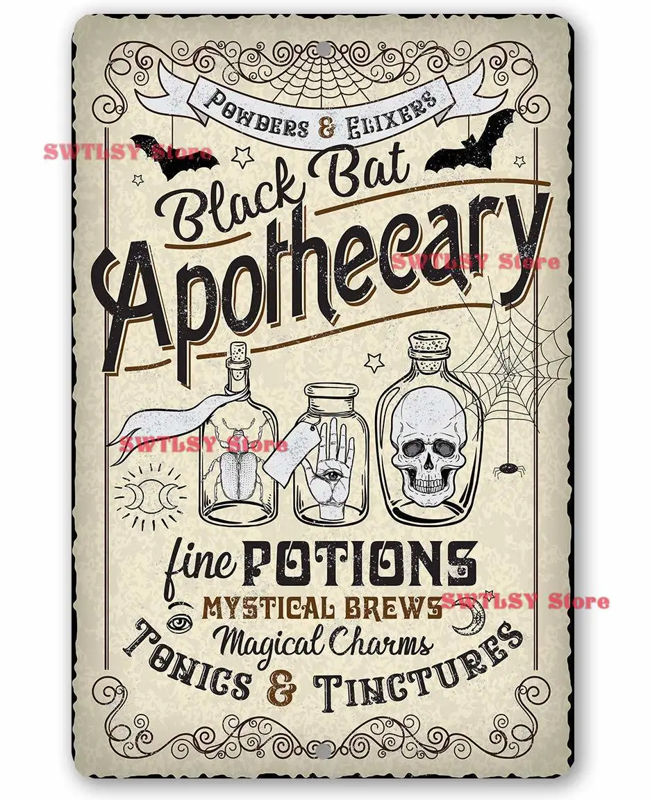 Metal Sign - Black Bat Apothecary  Metal Sign Indoor/Outdoor - Great Halloween Witch Decoration and Gift Under