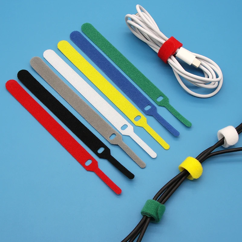 10~1000pcs 7colors Nylon Cable Tie Hook Loop Length 150mm Backpackers Hikers Line Belt Backless Data Line Strap Magic Sticker