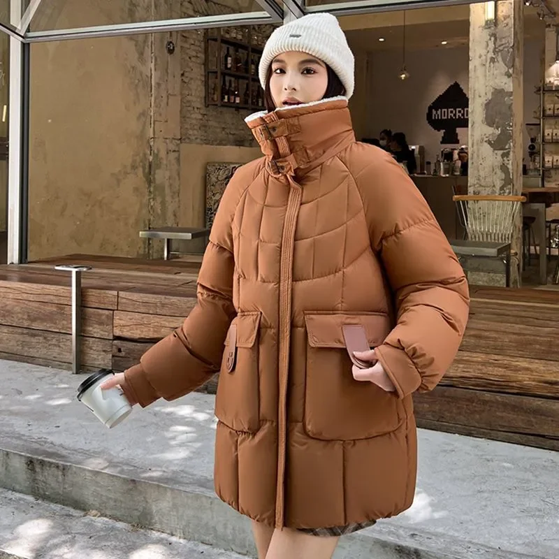 Winter Down Cotton Coat Parka Warmth Women's Padded Jacket Mid Length Top Free Shipping Wholesale Snow Coat Plus Size Loose Chic