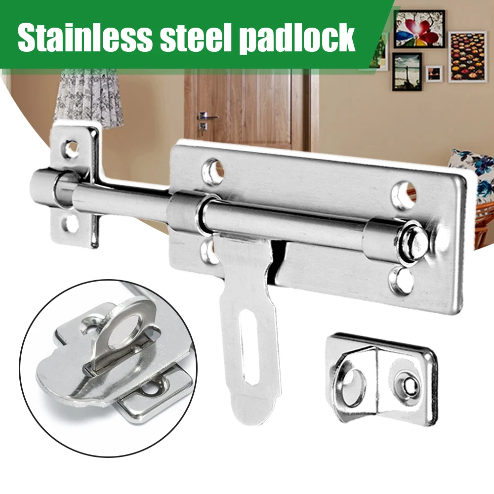 4/6 inch Hardware Door Lock Stainless Steel Barrel Bolt Latch Padlock Clasp Set Brushed For Locking Door Window Drawer Cupboard