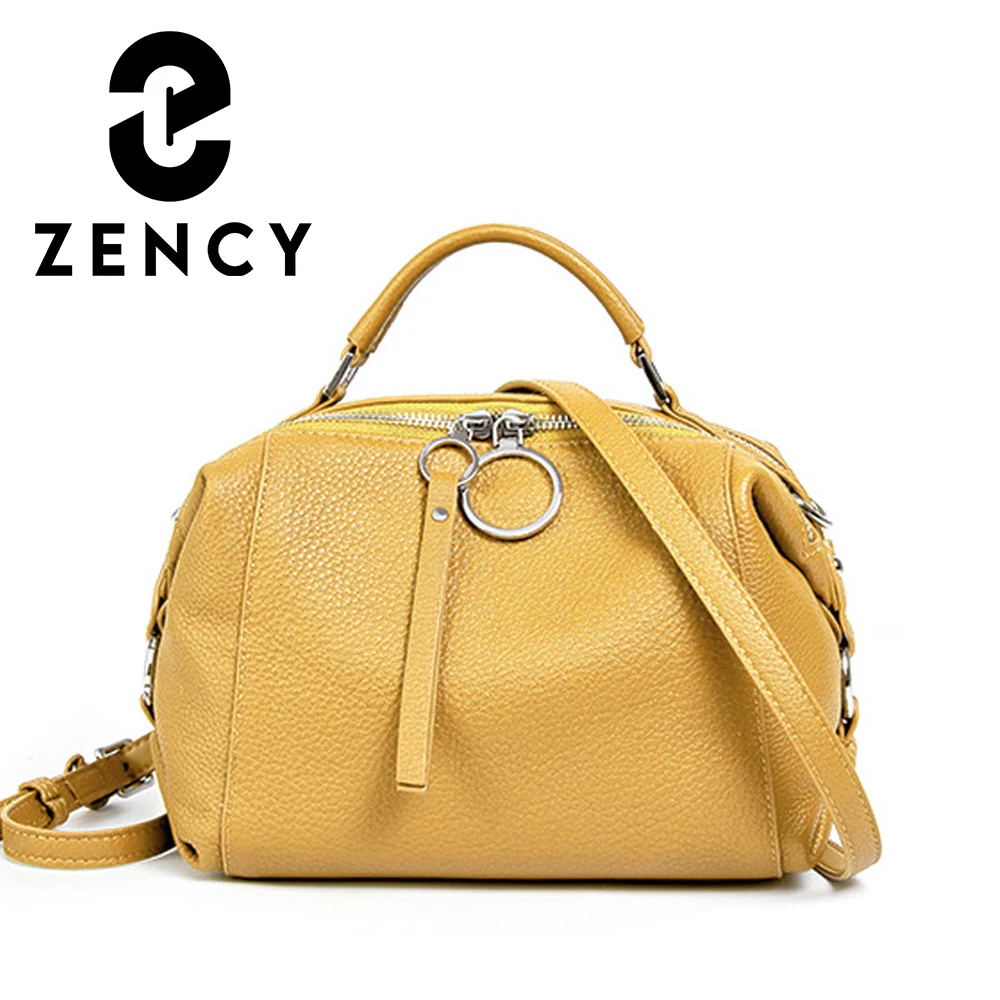 

Zency 100% Genuine Leather Shoulder Bag Two Straps Crossbody Bag Double Zip Women's Soft Leather Handbag Fashion Satchels Bag