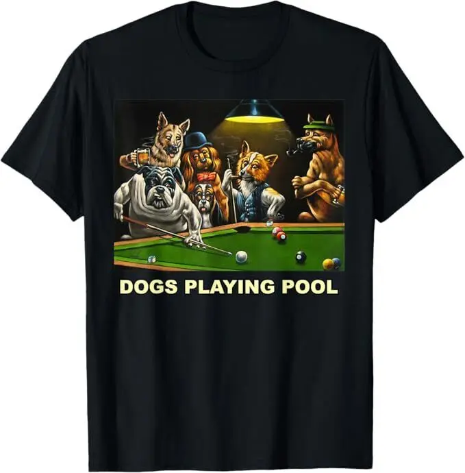 NEW LIMITED Dogs Playing Pool Art Work Puppies Snooker Pocket Billiards T-ShirtHigh Quality 100%Cotton Short Sleeve