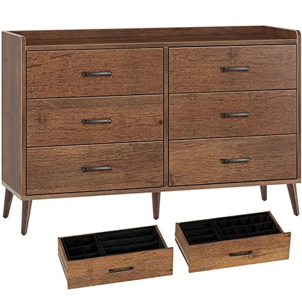 6-Drawer Wooden Dresser Set with Foldable Dividers Bedroom Storage Organization