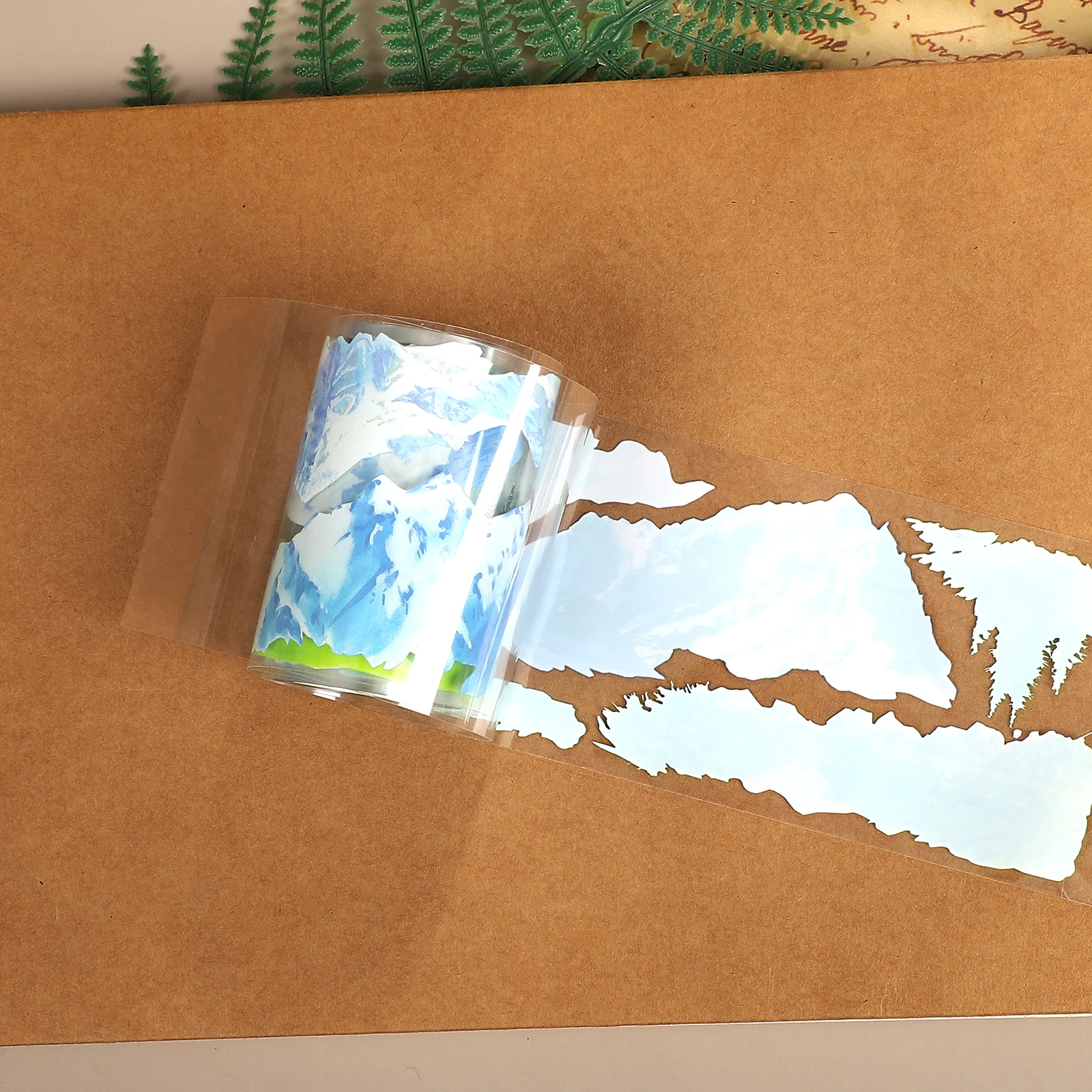 เทป PET ลายภูเขาหิมะและต้นไม้สไตล์วินเทจ ขนาด 70 มม.*5.2 ม. สำหรับงาน DIY สร้างสรรค์ วัสดุตกแต่งสมุดบันทึก คอลลาจ และงานศิลปะ