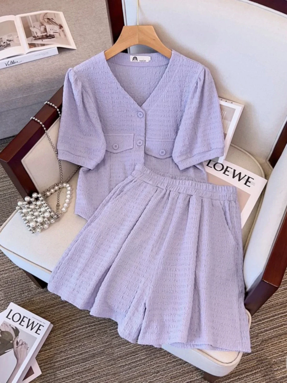 

Plus Size Loose V-Ne Two-Piece Set for plus Size Women Summer New Sle Slimming ort orts Korean Sle Faion Ensemble