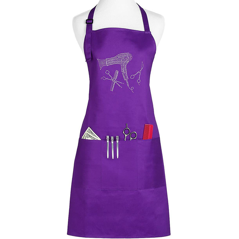 Large Size Barbershop LOGO Stick Imitation Diamond Kitchen Home Hair Salon Pockets Adult Bib Waist Adjustable Strap Aprons 