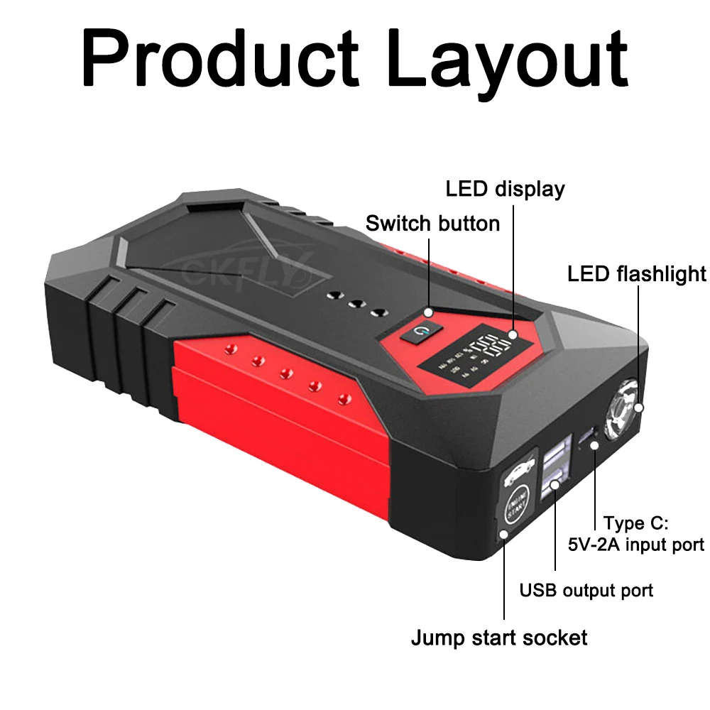 18000mAh Car Jump Starter Portable Power Bank Car Battery Booster 12V Car Starting Device for Petrol Diesel 6.0L/4.0L