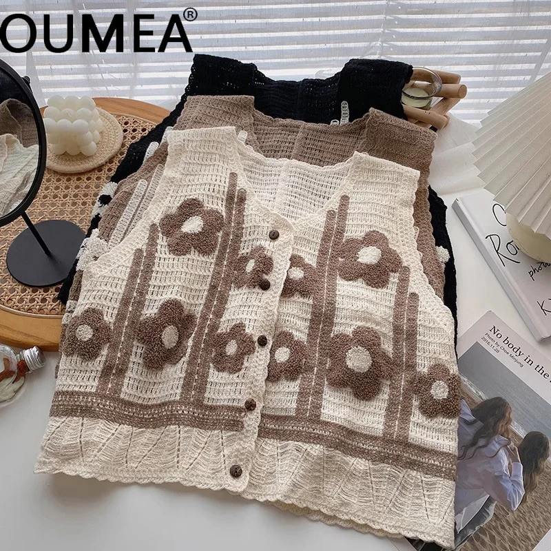 

OUMEA Women Knitting Vest Floral Embroidery Sweater Knitted Vintage Cardigans Buttons Front Casual V Neck Tops