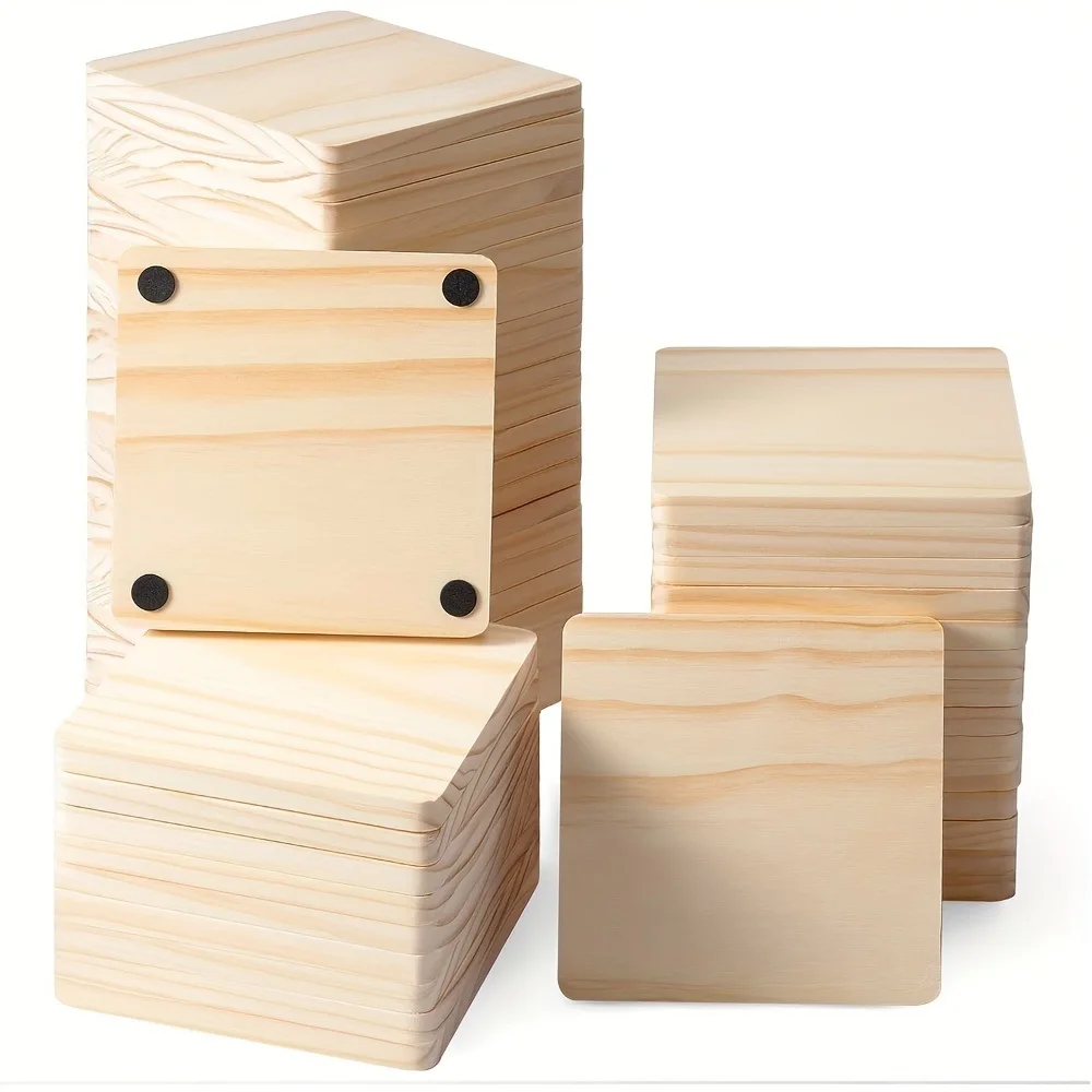 

25 шт. деревянные подставки, квадратные пустые деревянные подставки 10,16 см, квадратные пустые деревянные подставки, для поделок, с нескользящими силиконовыми точками