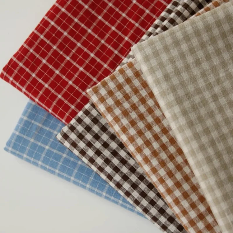 

140x50cmPopoHouse retro red linen checkered striped dyed cotton fabric tablecloth dress bag diy handmade fabric