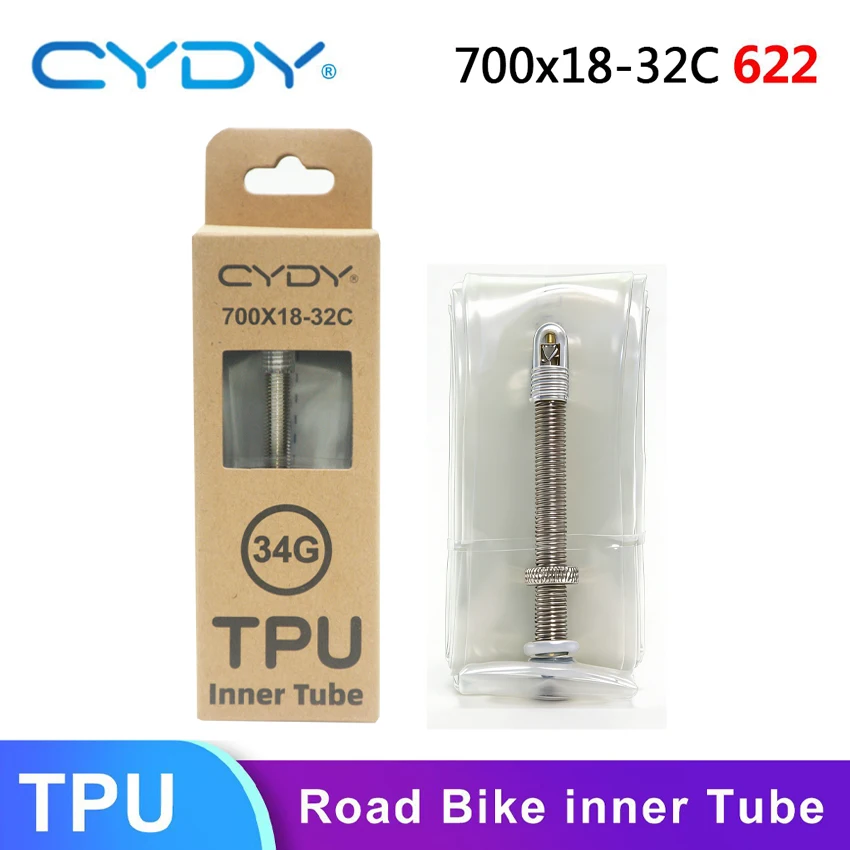 34G CYDY Bicycle Inner TPU Tube 700×23C 25C 28C 30C 32C Tire Road Bike Alloy Presta Valve:40/60/80mm 28‘’ Inner Penu - view 3