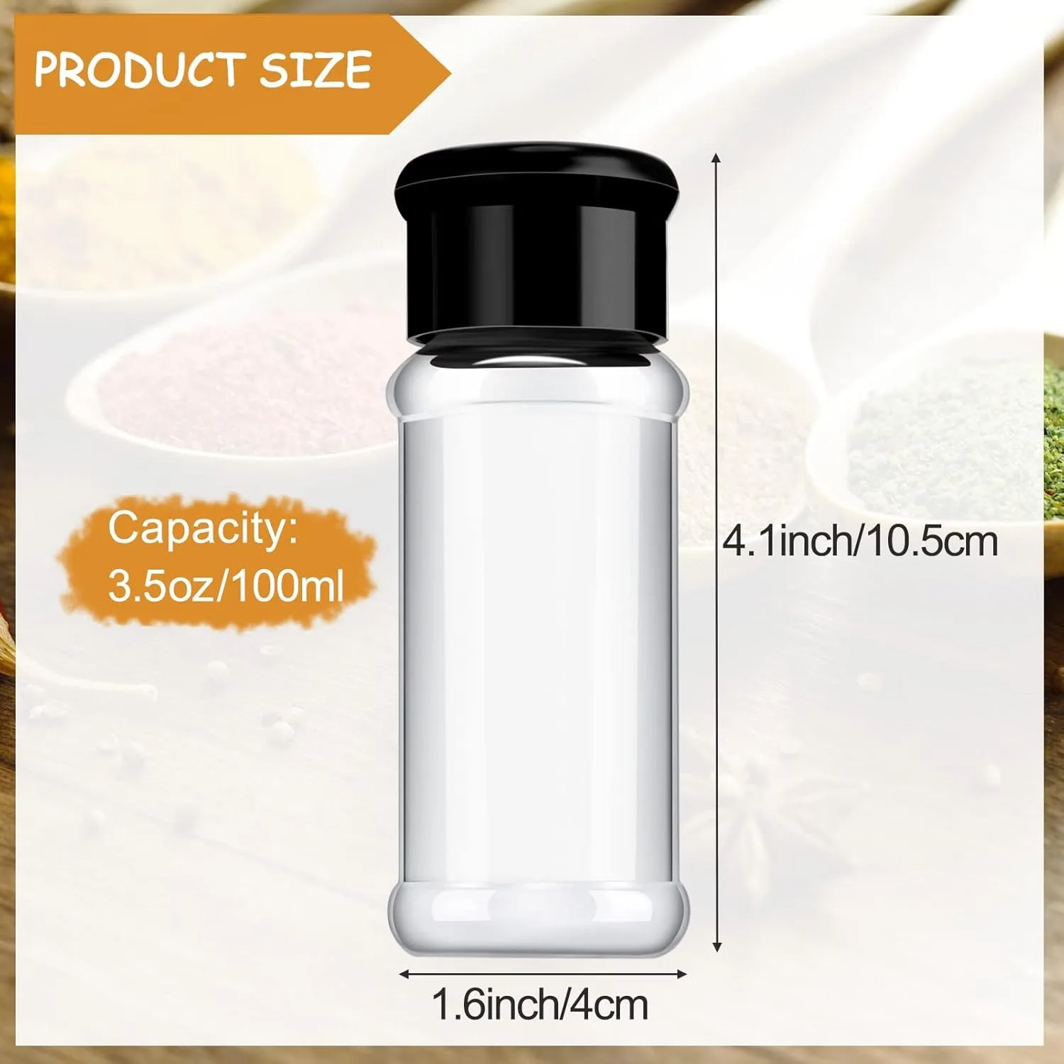 

6PCS Plastic Seasoning Containers with Black Screw Lids to Pour or Shake Portable Empty Clear Spice Jars Seasoning Containers