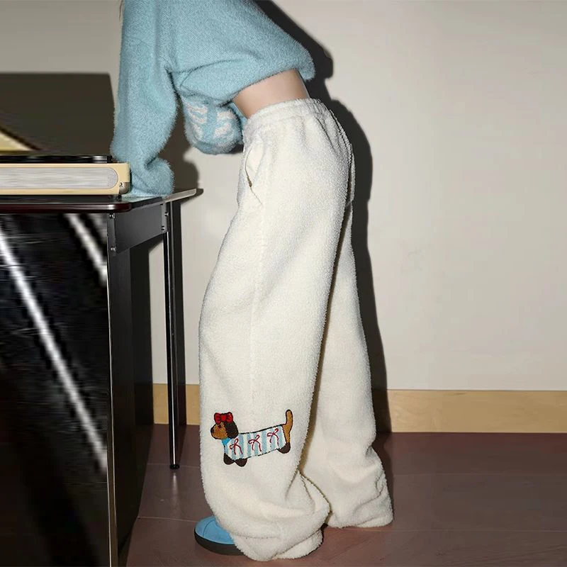 

Camel wool casual trousers new cotton pants men and women dachshund dogs winter super warm loose sports versatile straight pants