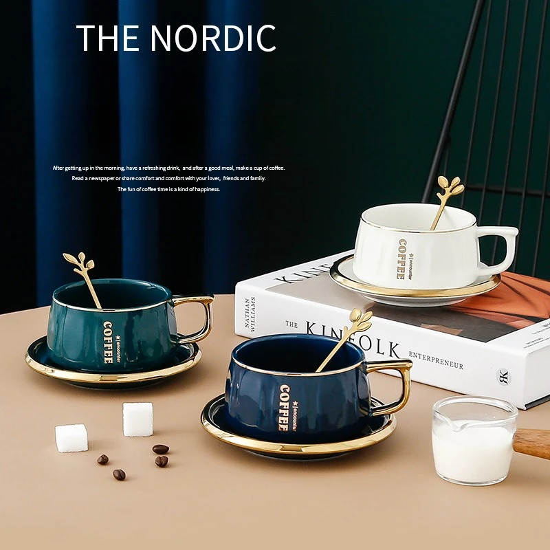 

Ceramic Coffee Mug Set with Spoon for Home Office Afternoon Tea Couples Breakfast Cup