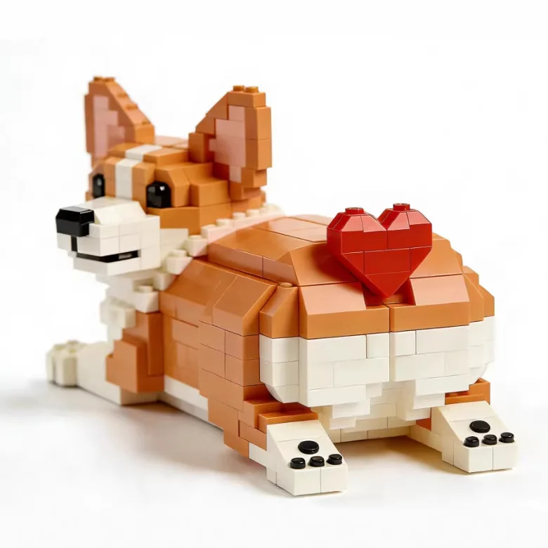 Lovely Heart Decor Corgi Pet Dog Micro Assembly Model Ornament Educational Puzzle Toy Christmas Birthday