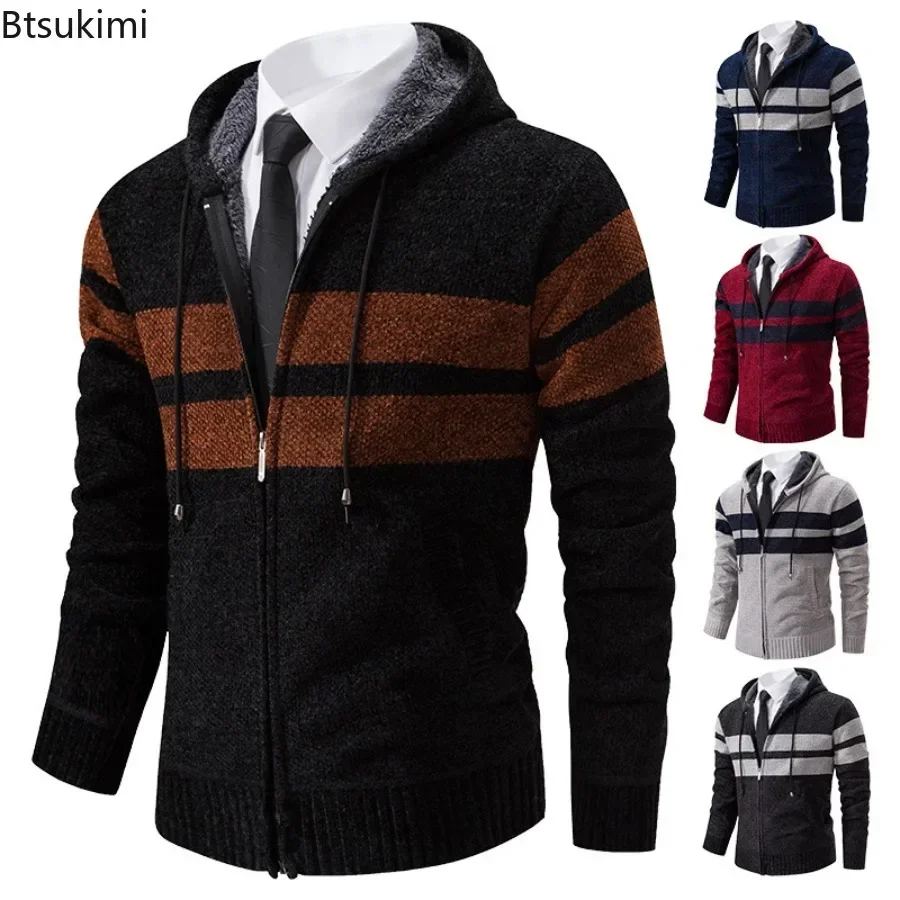 Novo 2025 cardigans com capuz masculino camisola casacos de malha suéteres masculinos jaquetas outono inverno mais grosso quente suéteres casuais cardigans