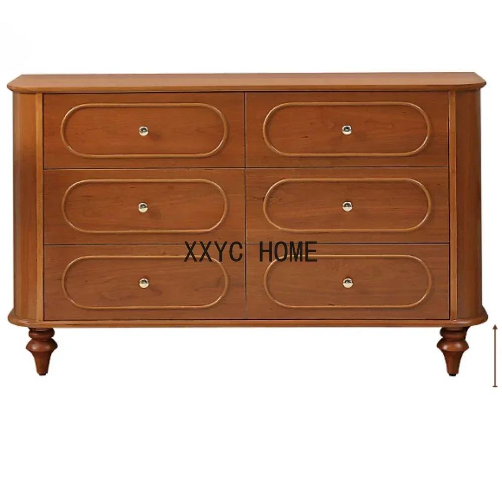 

French Solid Wood Vintage Chest of Drawers Cream Style Bedroom Locker of Bed End Light Luxury Side Cabinet