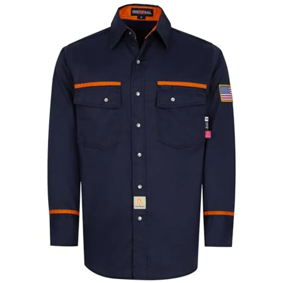 

BOCOMAL FR Shirts for Men Flame Resistant Light Weight NFPA2112 Fire Retardant Welding Shirt Water and Oil Repellent Finish