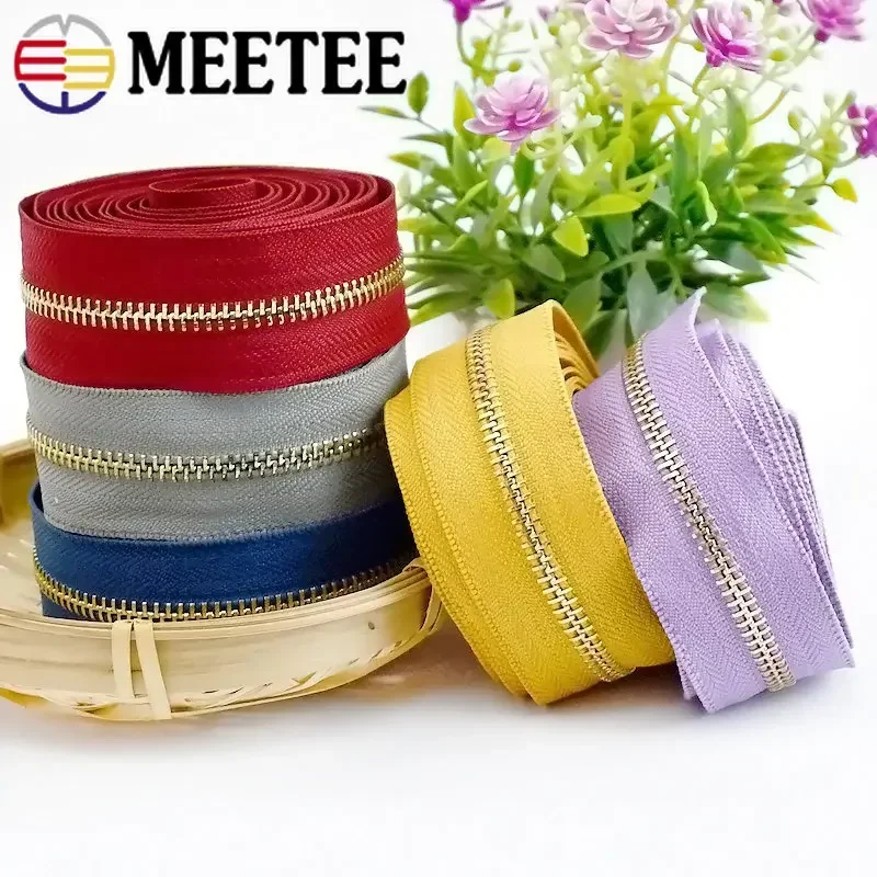 2/5Yards Meetee 5# Open-End Metal Zippers Tape Decorative Bag Clothes Backpack Repair Continuous Zips DIY Sewing Accessories